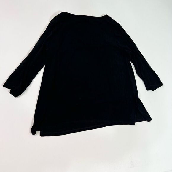 Chico's Travelers Tunic Womens Large Black Eyelet V-Neck Side Slit Slinky - Picture 11 of 12